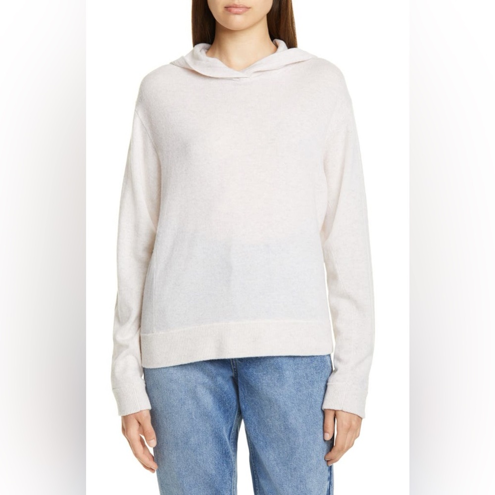 NWT Vince Cashmere Overlap Hoodie Sweater In Heather White